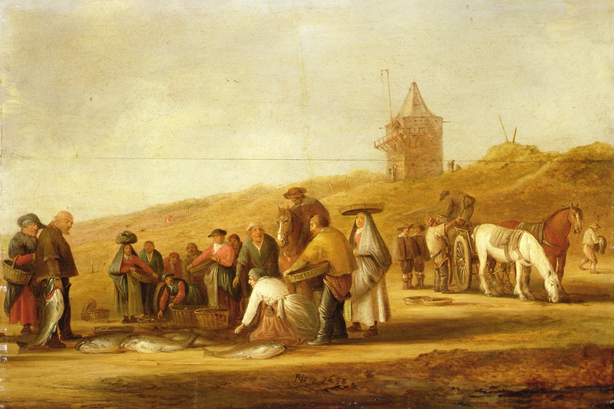 Fischer verkaufen ihren Fang am Strand von Pieter de Neyn