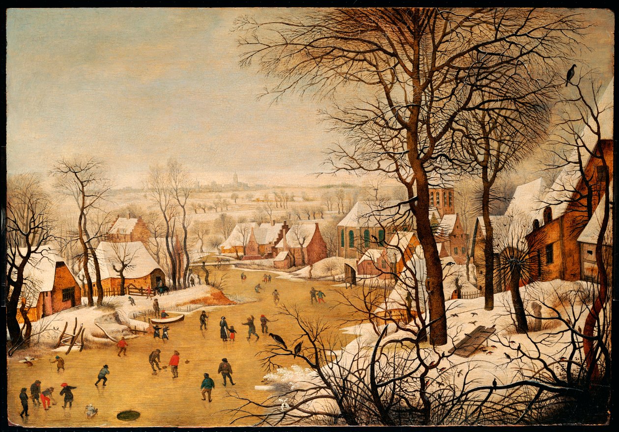 Eine Winterlandschaft mit Schlittschuhläufern und einer Vogelfalle von Pieter Brueghel the Younger