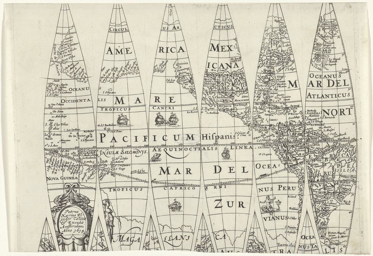 Globensegmente eines Teils der nördlichen Hemisphäre von Pieter van der Keere