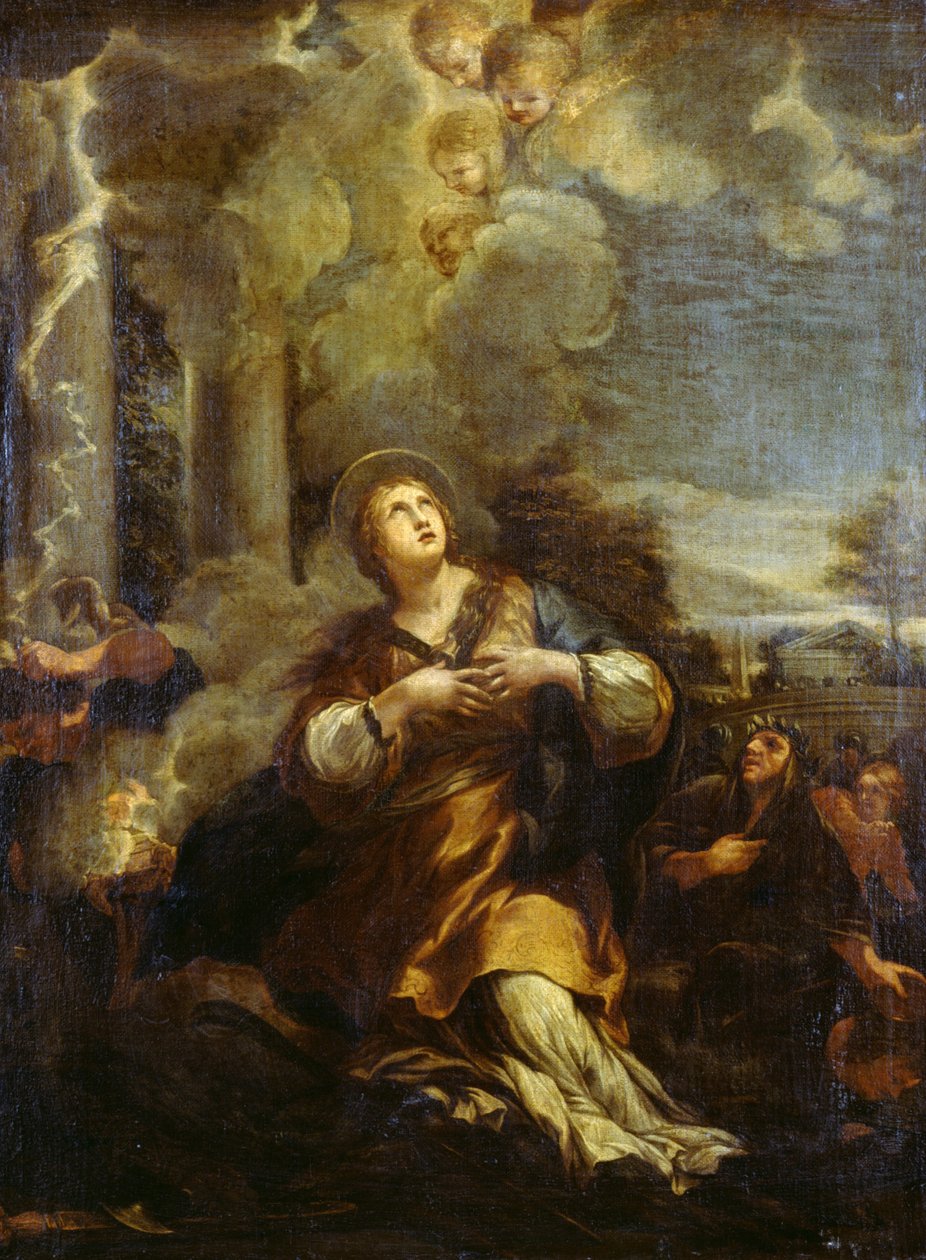 Heilige Martina ruft Blitze auf die Götzen herab von Pietro da Cortona
