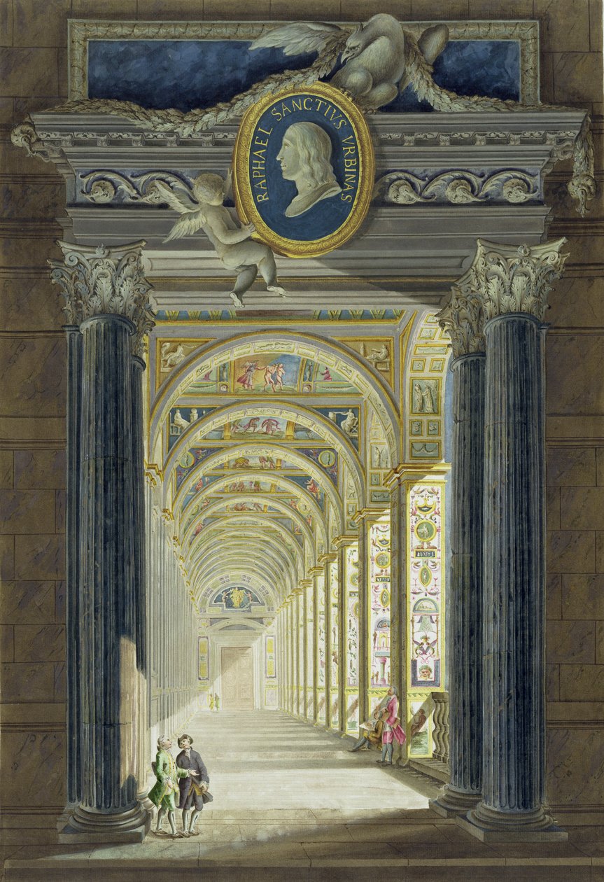 Frontispiz mit einem Medaillonporträt von Raphael (1483-1520), aus Delle Loggie di Rafaele nel Vaticano, graviert von Giovanni Volpato (1735-1803), veröffentlicht ca. 1772-77 von Pietro Camporesi
