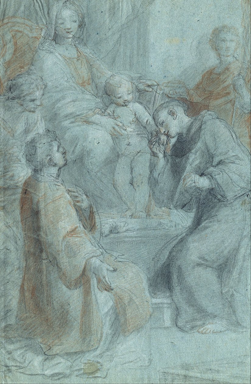 Madonna und Kind auf dem Thron mit den Heiligen Laurentius, Antonius von Padua, Praxedes und Venantius von Pietro De Pietri
