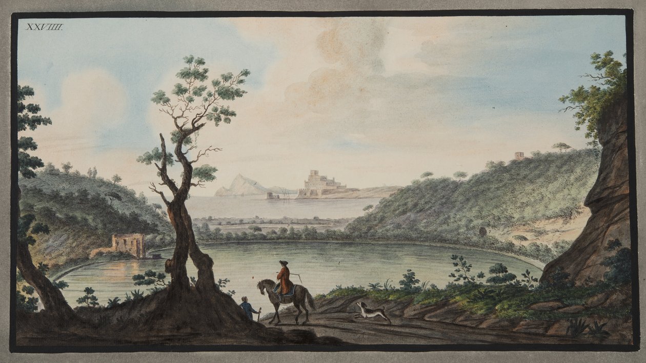 Blick auf den Avernus-See von der Straße zwischen Puzzoli und Cuma, Platte XXIX, aus 