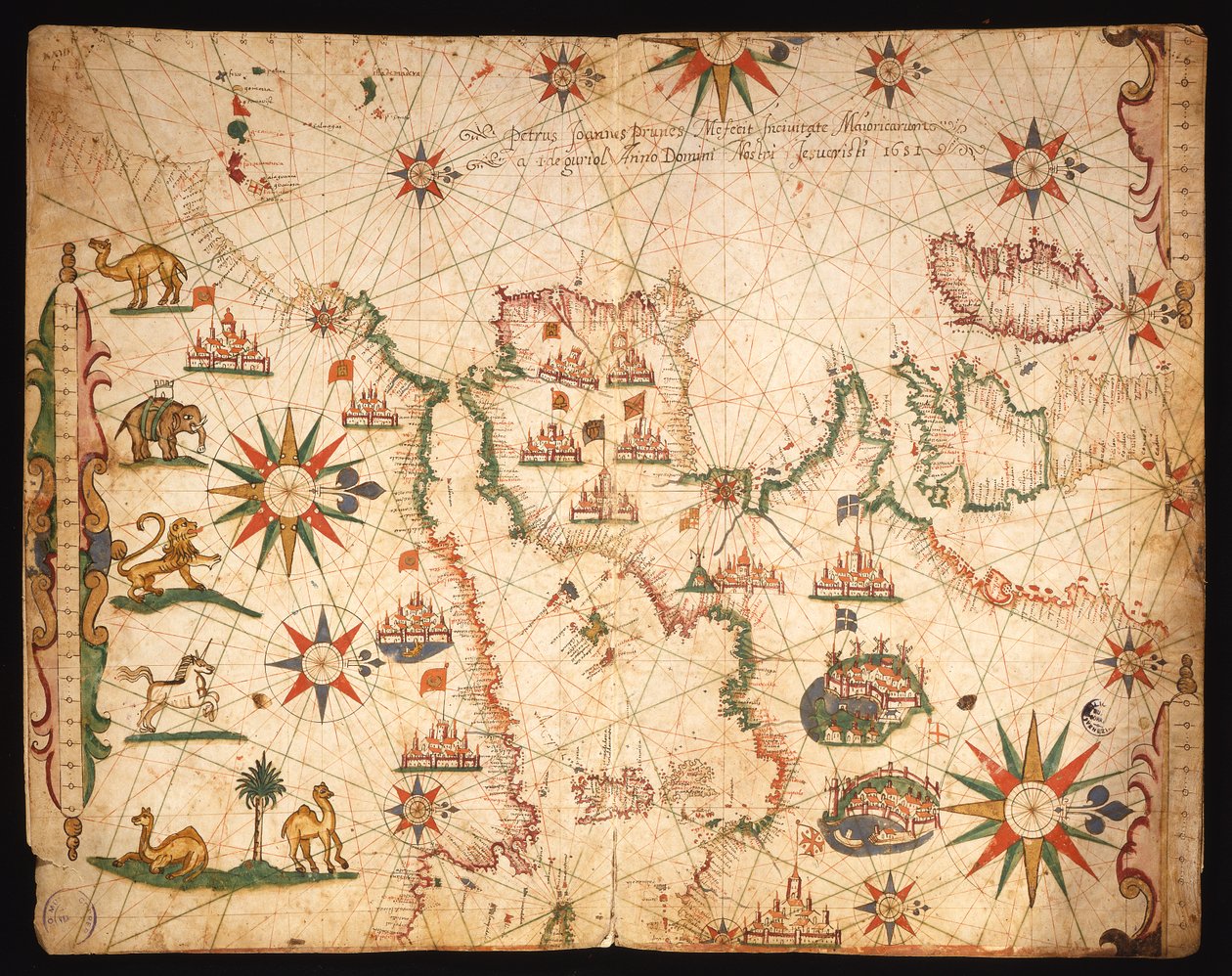 Die Atlantikküsten Europas und das westliche Mittelmeer, aus einem nautischen Atlas, 1651 von Pietro Giovanni Prunes