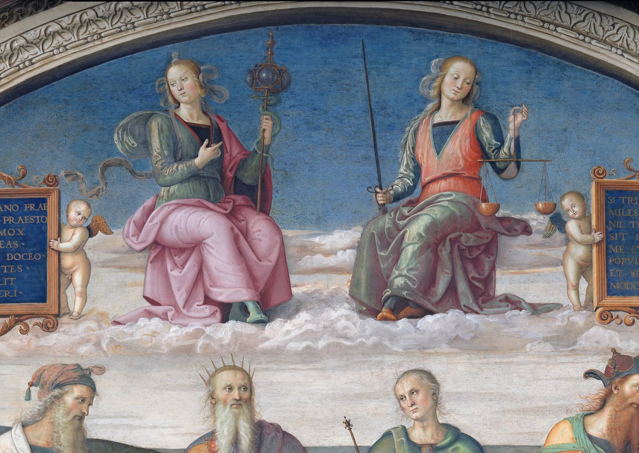 Detail von Klugheit und Gerechtigkeit, aus der Lunette in der Sala dell