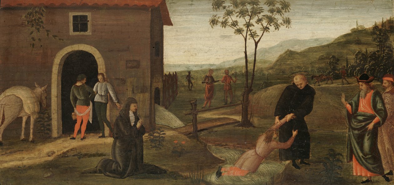 Der heilige Nikolaus von Tolentino rettet einen Jungen vor dem Ertrinken, um 1500-30 von Pietro Perugino