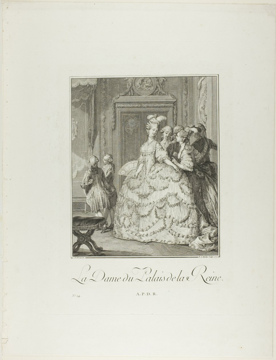 Die Hofdame der Königin, aus Monument du Costume Physique et Moral de la fin du Dix-huitième siècle von Pietro Antonio Martini