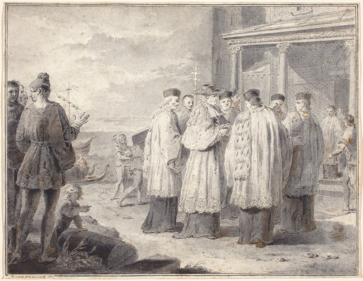 Paulinus, Kardinal und Patriarch von Aquileia, verlegt seinen Sitz nach Grado von Pietro Antonio Novelli