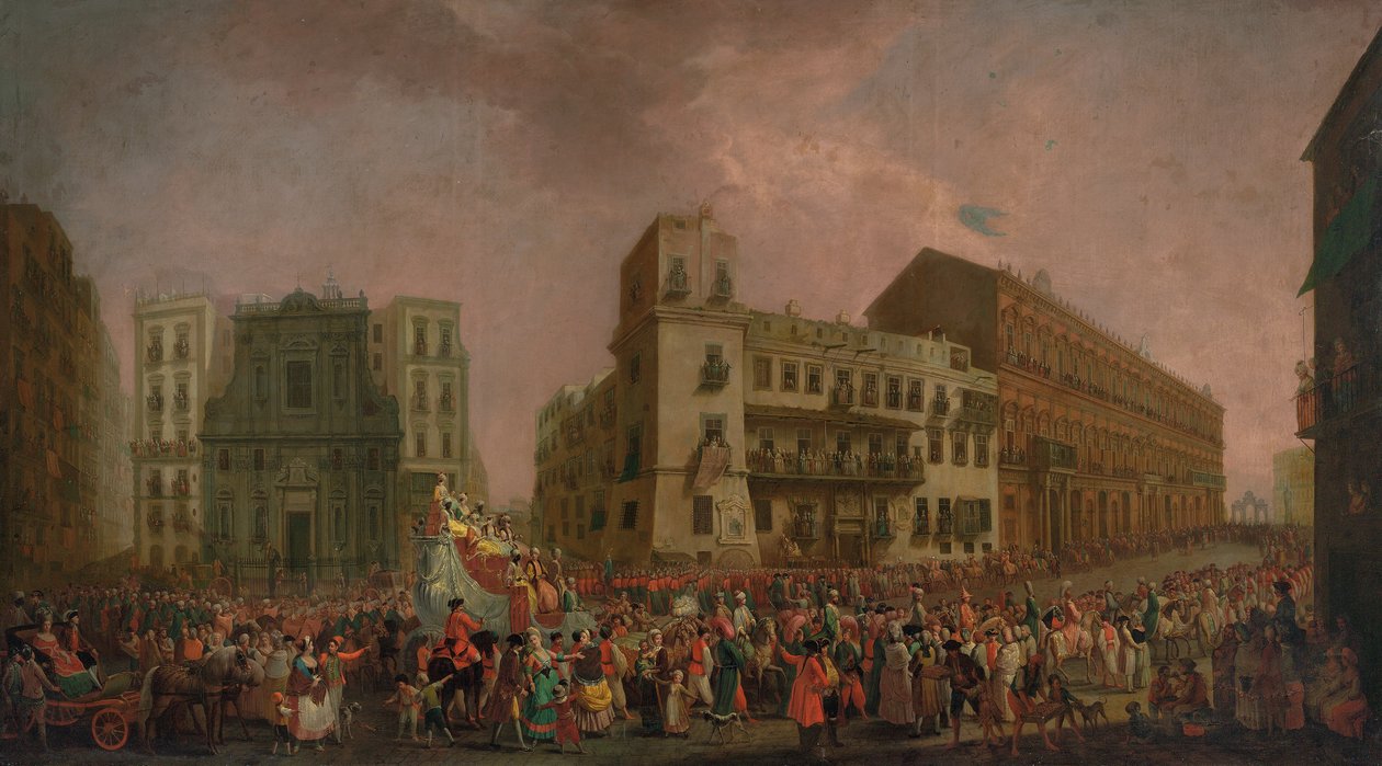 Der Karneval in Neapel 1778, mit der 'Cavalcata turca', die durch den ...