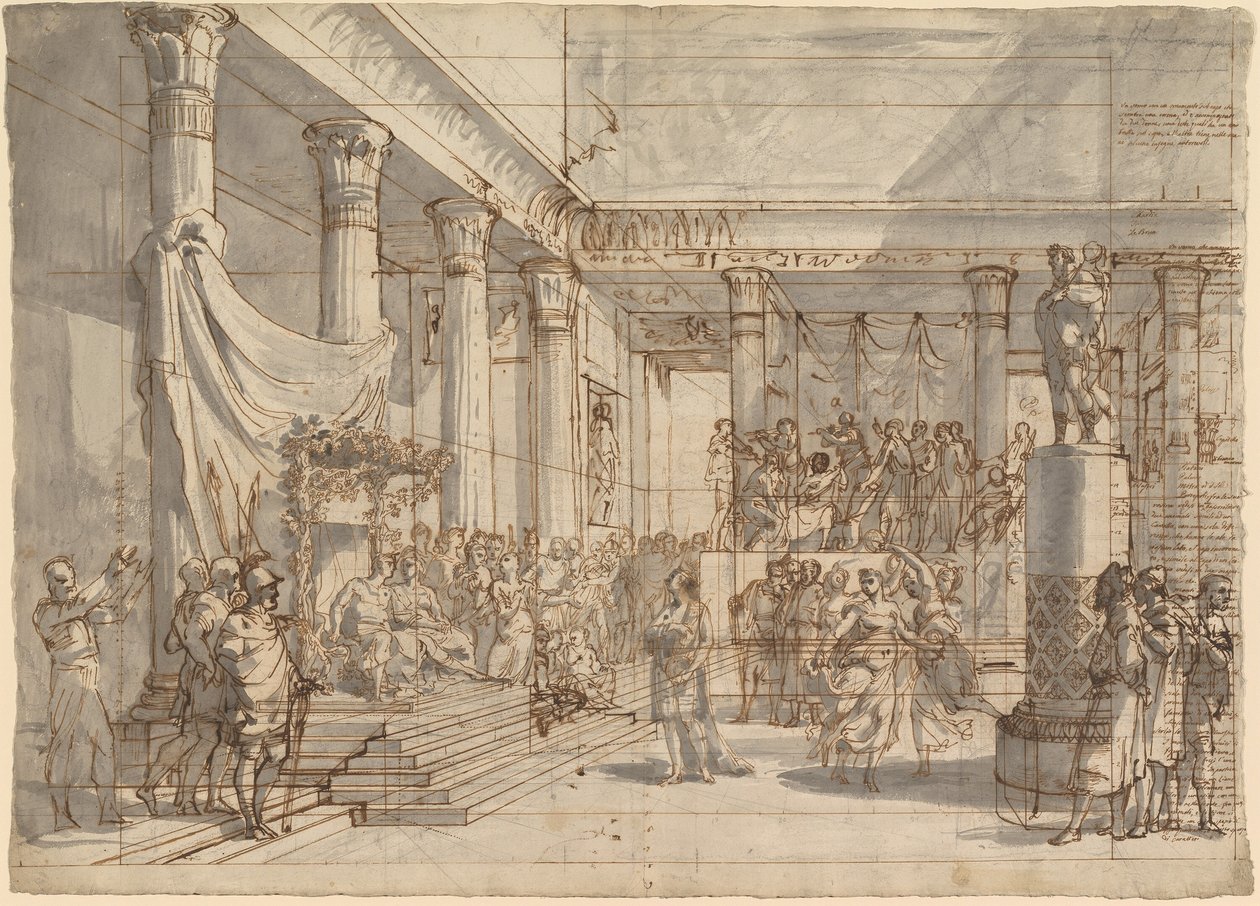 Timotheus spielt die Leier vor Alexander und Thaïs in der Halle des Palastes von Persepolis von Pietro Fancelli