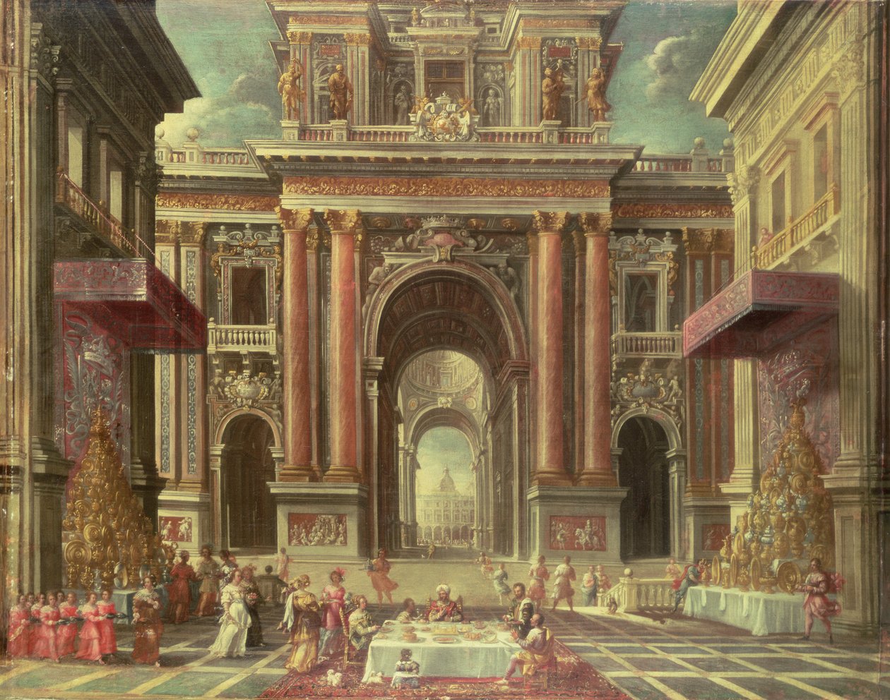 Großartiges Fest im Hof eines Barockpalastes von Pietro Francesco Garoli