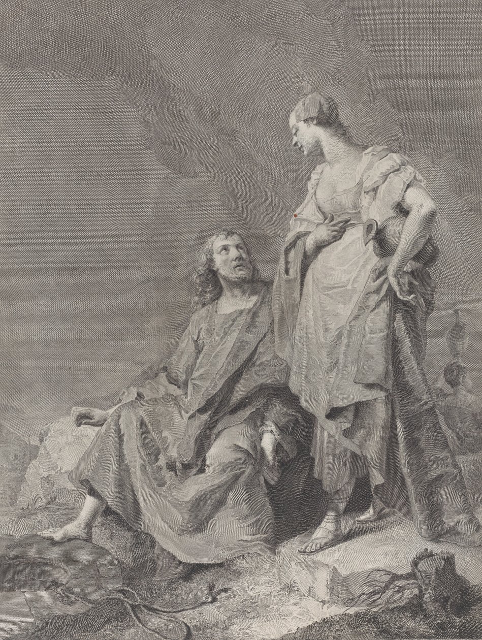 Christus und die Frau von Samaria am Brunnen, aus der Serie von 112 Drucken des Heiligen..., 1743-63 von Pietro Monaco