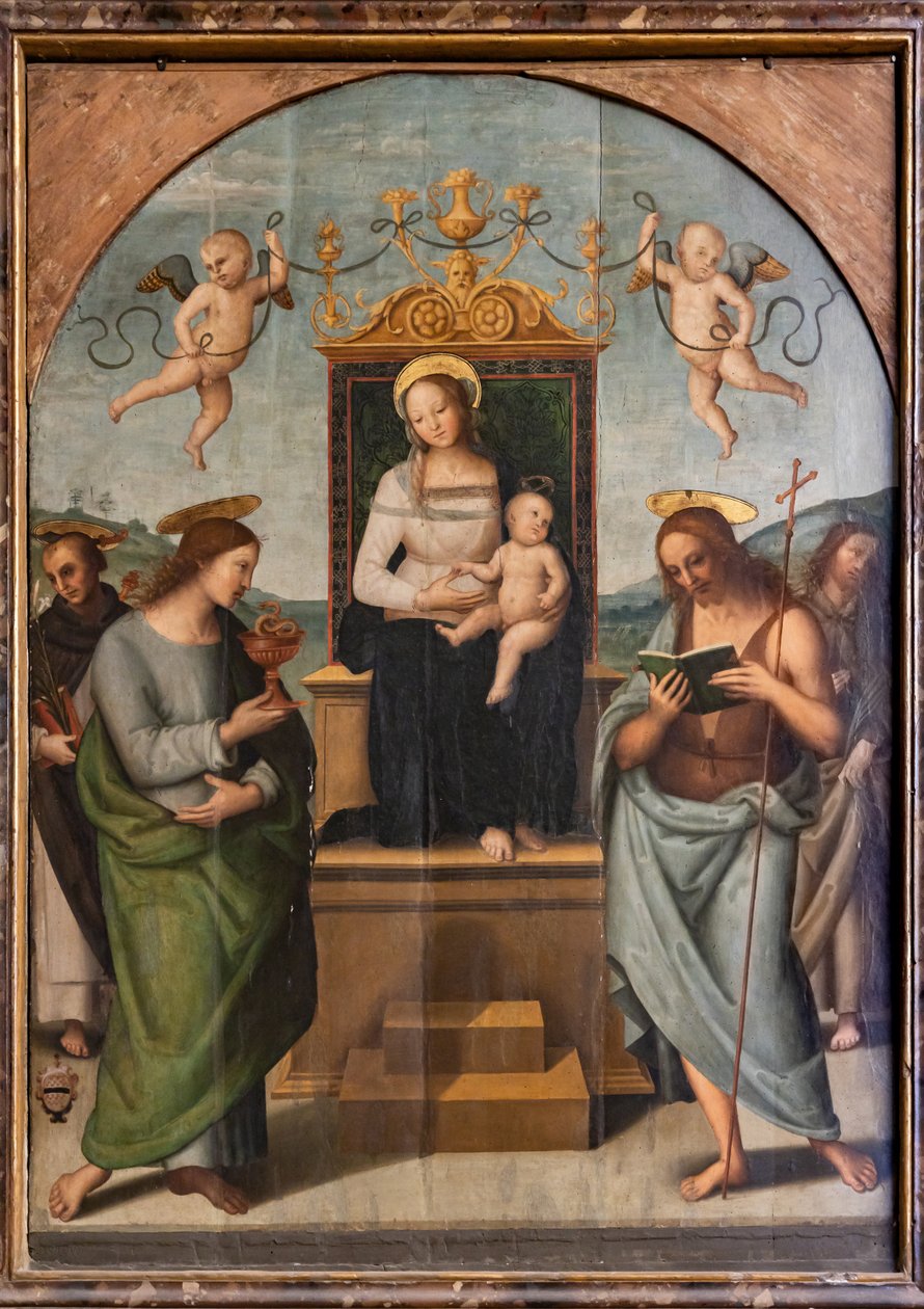 Thronende Jungfrau unter St. Gervase, Protasio, Paulus und Petrus von Pietro Perugino