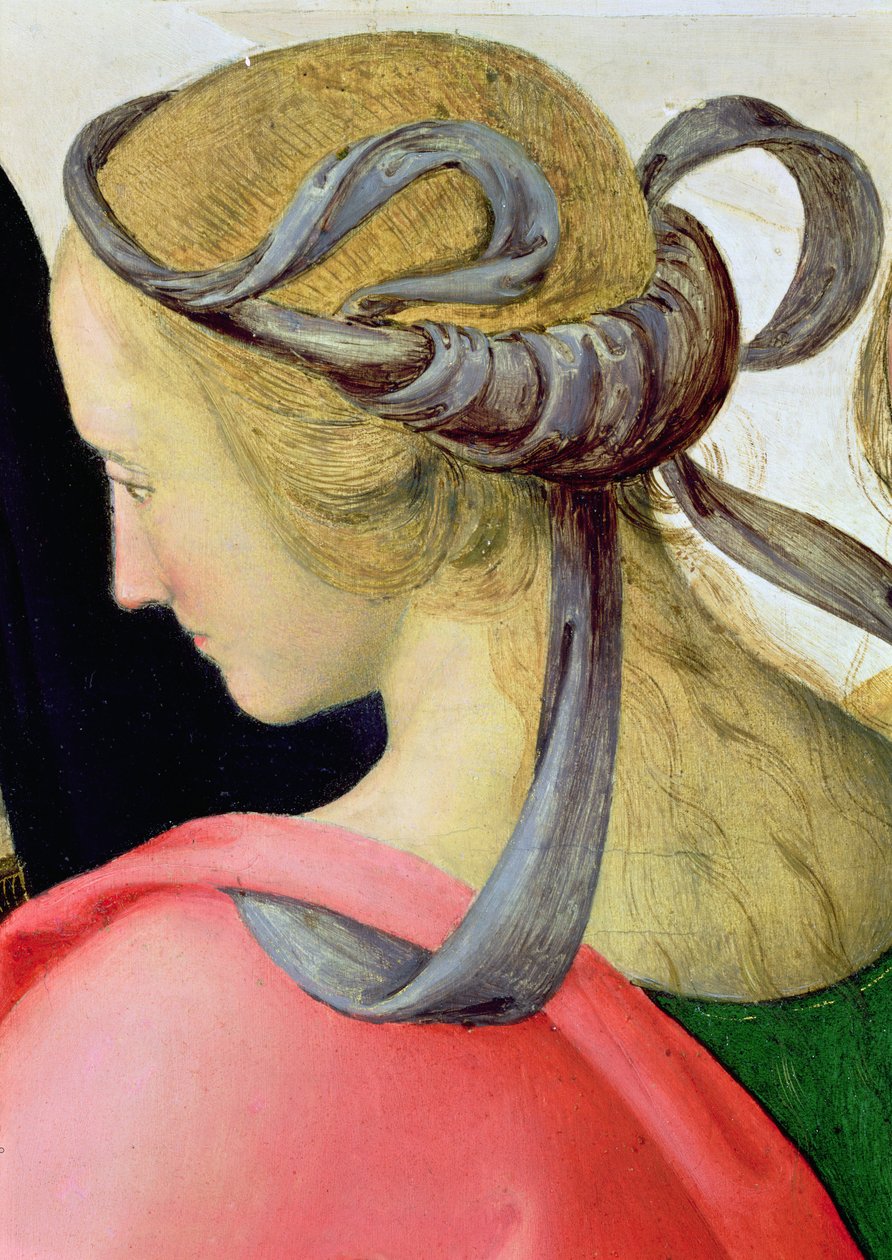 Die Vermählung der Jungfrau, Detail (Begleiterin der Jungfrau) von Pietro Perugino