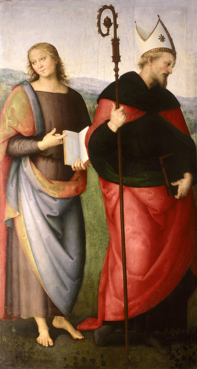 St. Johannes der Evangelist und St. Augustinus von Hippo, ca. 1502-21 von Pietro Perugino