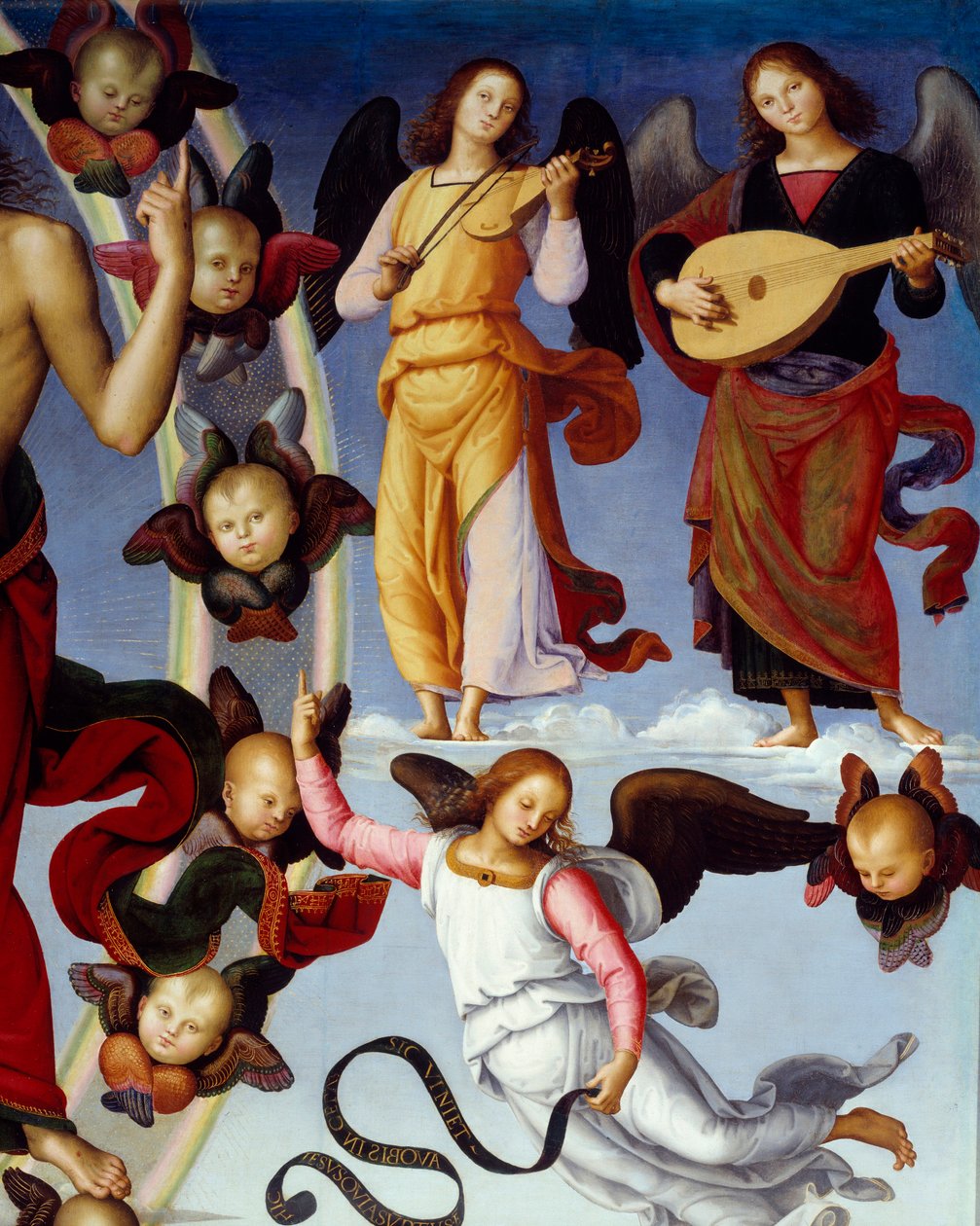 Die Himmelfahrt Christi (Detail) Musizierende Engel von Pietro Perugino