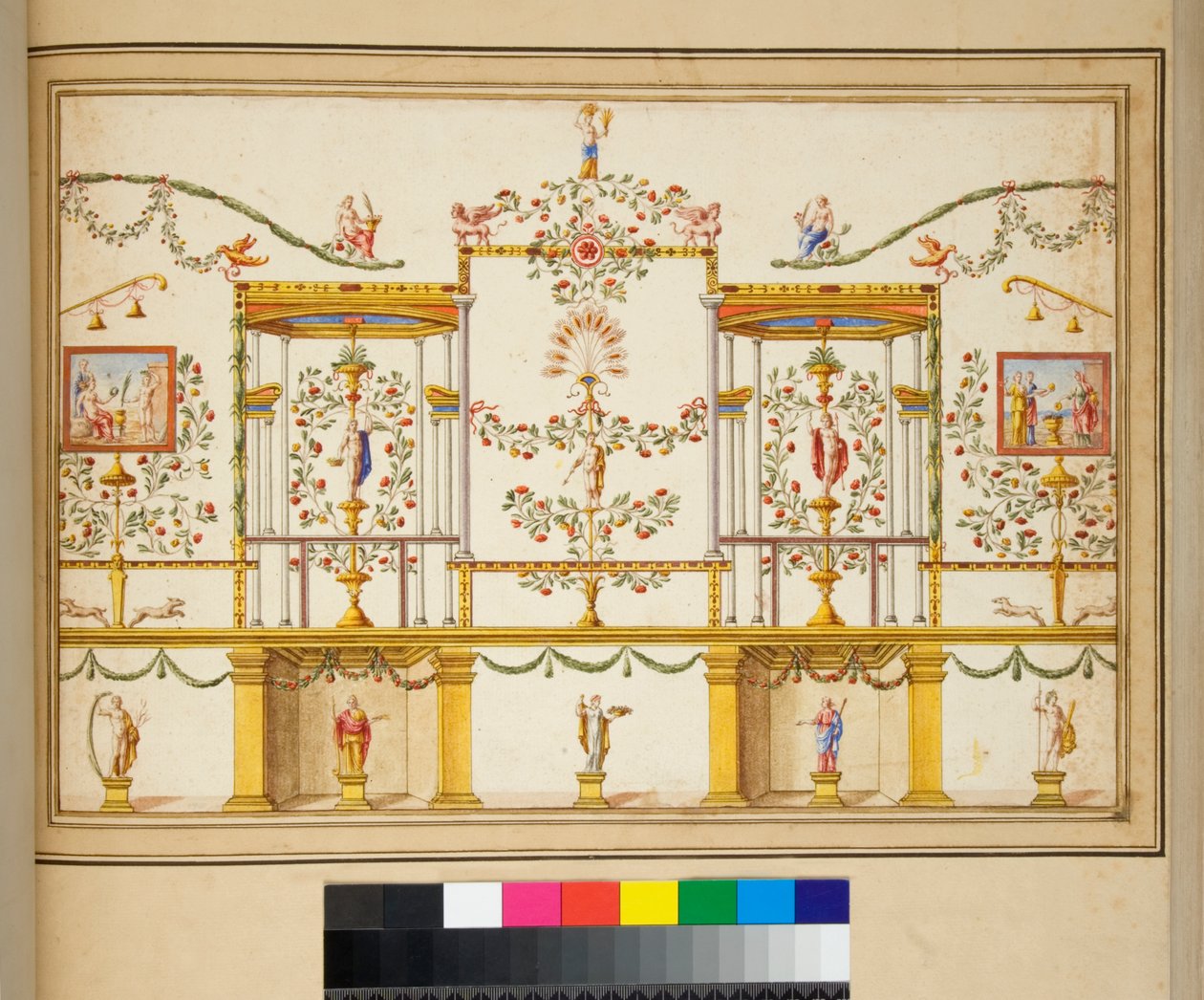 Großes Design einer Wand mit Gemälden von Pietro Santi Bartoli