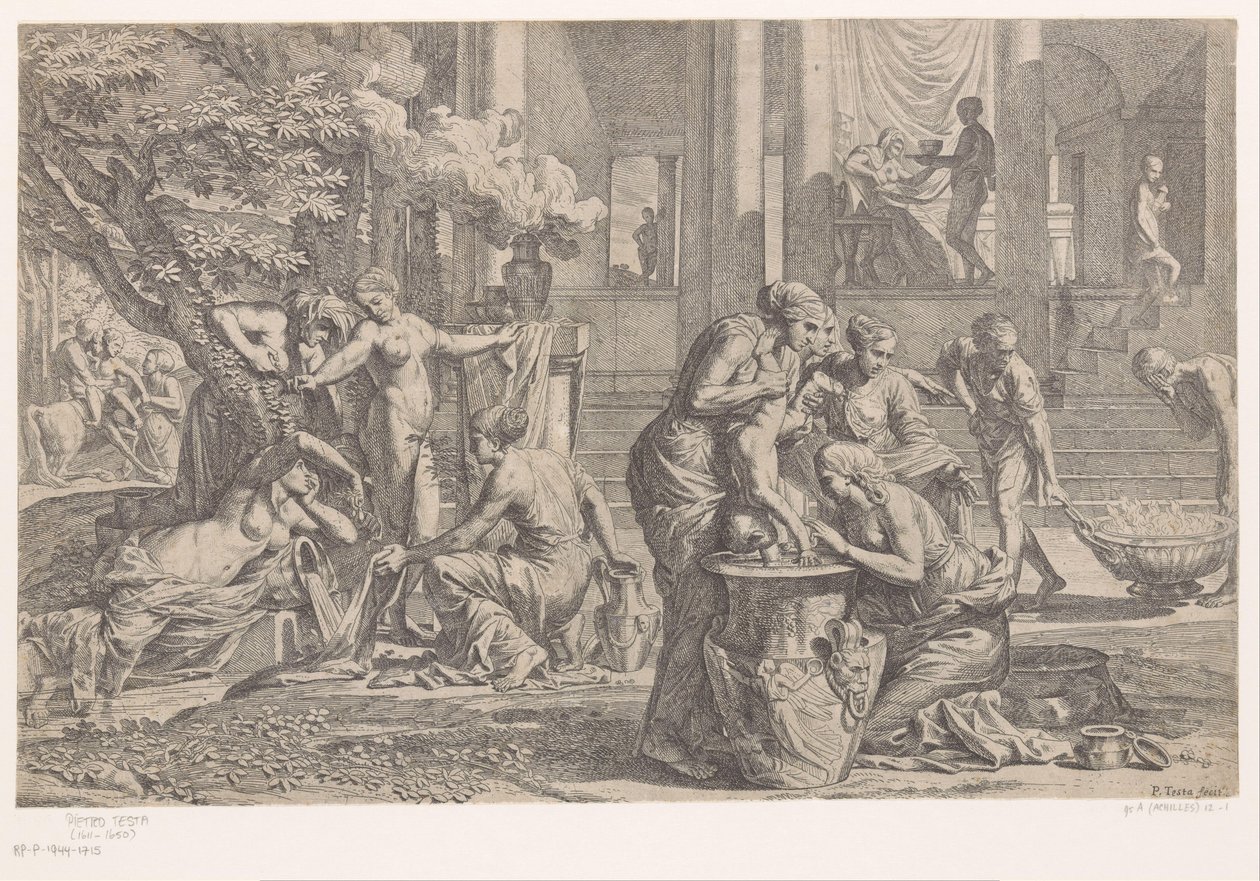 Achilles im Wasser des Styx getaucht von Pietro Testa