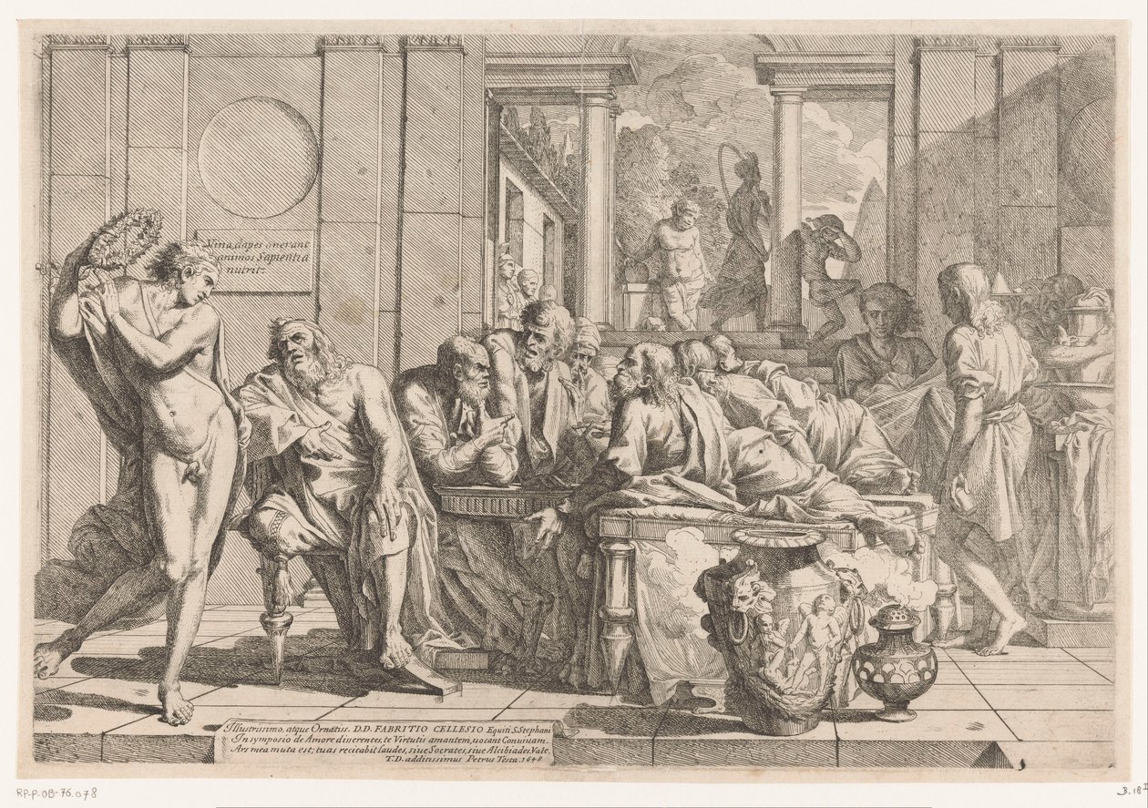 Alkibiades unterbricht Gespräch zwischen Sokrates und seinen Freunden von Pietro Testa