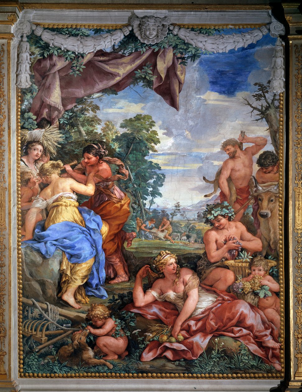 Allegorie der vier Zeitalter, das Silberzeitalter. Fresko von Pietro da Cortona (1637), Salle du Poele, Palatinische Galerie, Palazzo Pitti, Florenz von Pietro da Cortona