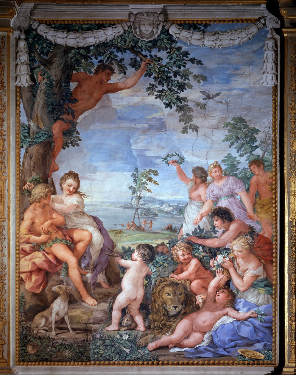 Allegorie der vier Zeitalter, das goldene Zeitalter Fresko von Pietro da Cortona (Pietro Berrettini) (1596-1669) 1637 Saal des Ofens (Stanza della Stufa), Palatinische Galerie, Palazzo Pitti, Florenz von Pietro da Cortona