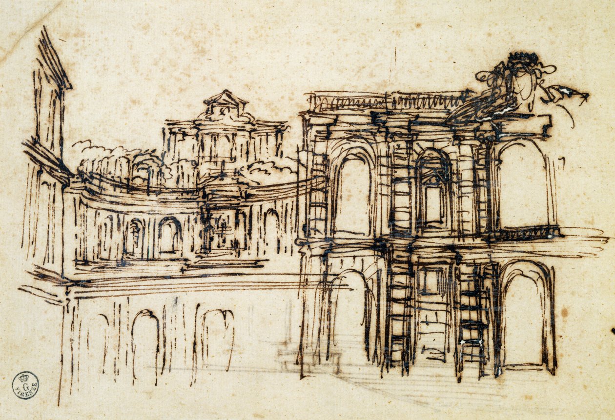 Studie für das Theater im Palazzo Pitti in Florenz von Pietro da Cortona