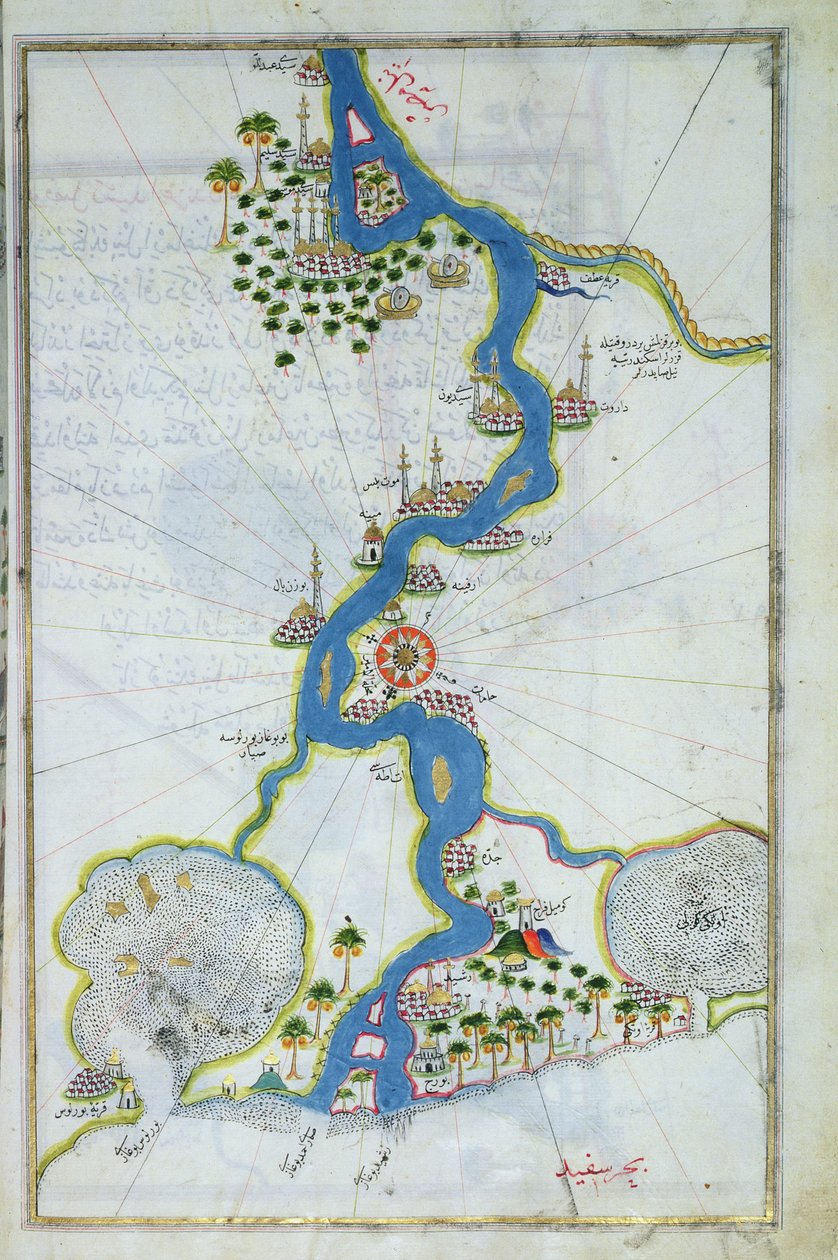 MS W.658 fol.304v Karte des Nils aus dem Kitab-I Bahriye von Piri Reis