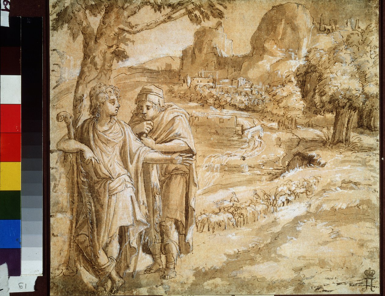 Hirte und Pilger in einer Landschaft von Pirro Ligorio