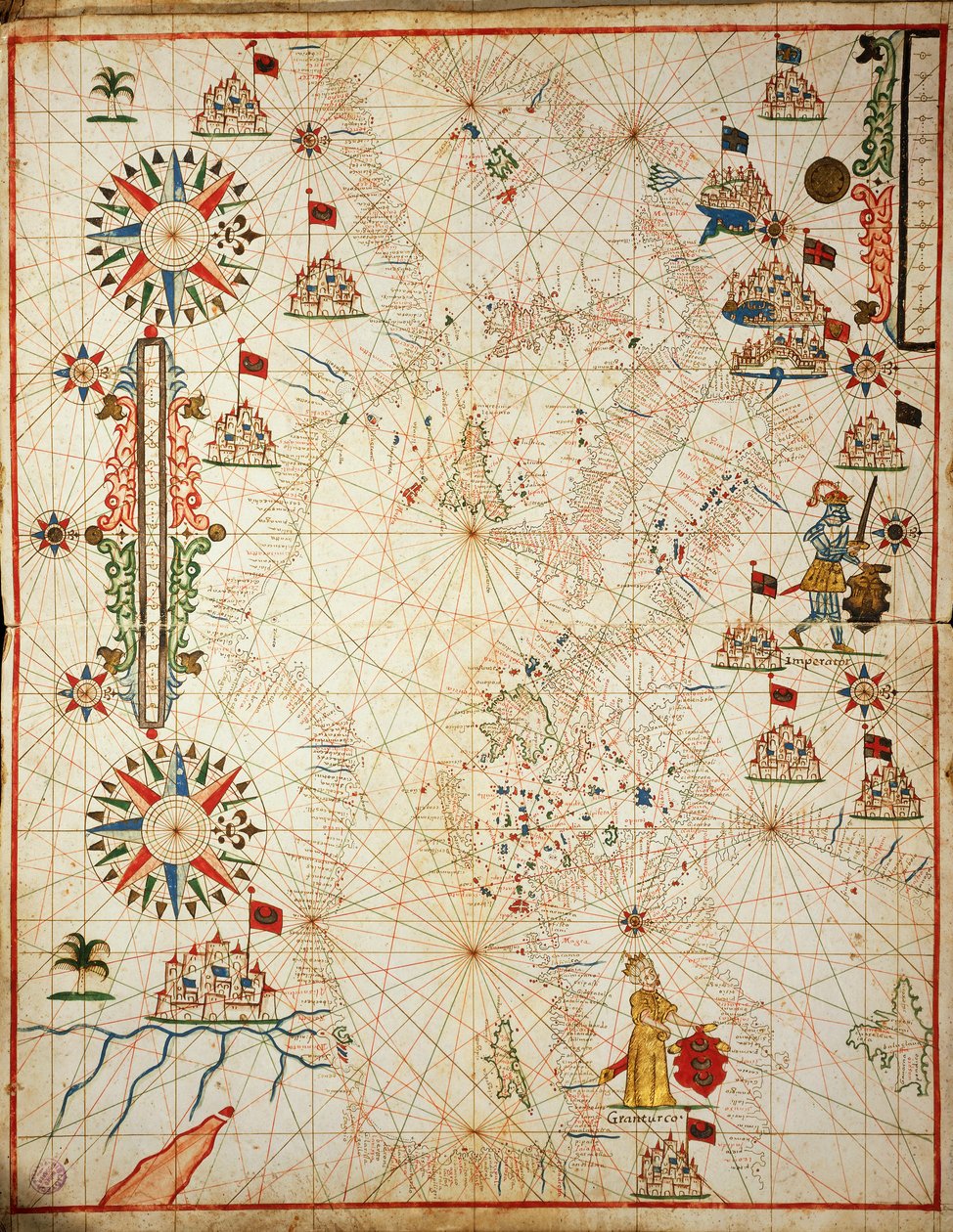 Mittelmeer, aus dem Portolan-Atlas von sechs Karten, von Placido Caloiro und Francesco Oliva, Pergament. 1646. von Placido Caloiro e Oliva