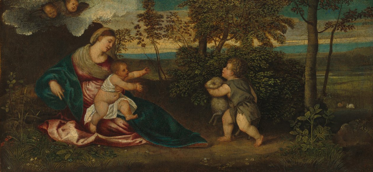 Madonna und Kind und der kleine Heilige Johannes in einer Landschaft, 1540-1550 von Polidoro da Lanciano