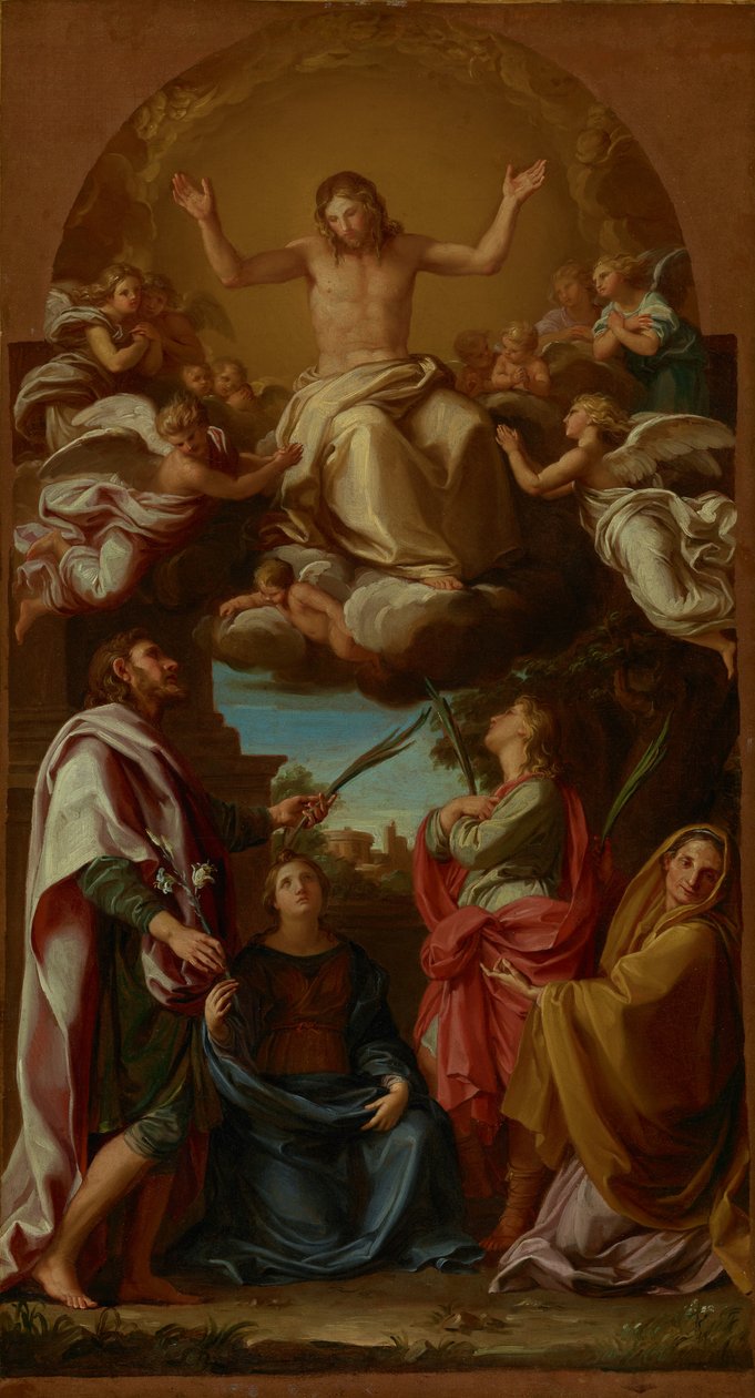 Christus in Herrlichkeit mit den Heiligen Celsus, Julian, Marcionilla und Basilissa von Pompeo Girolamo Batoni