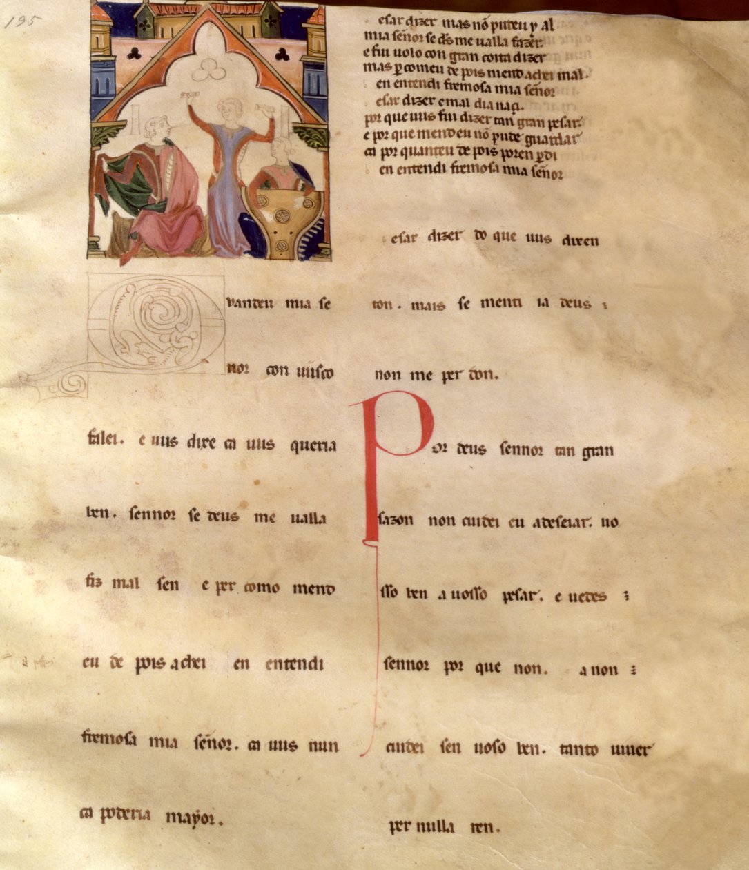 Ajuda Liedverse, Seite 195R, 13.-15. Jahrhundert von Portuguese School