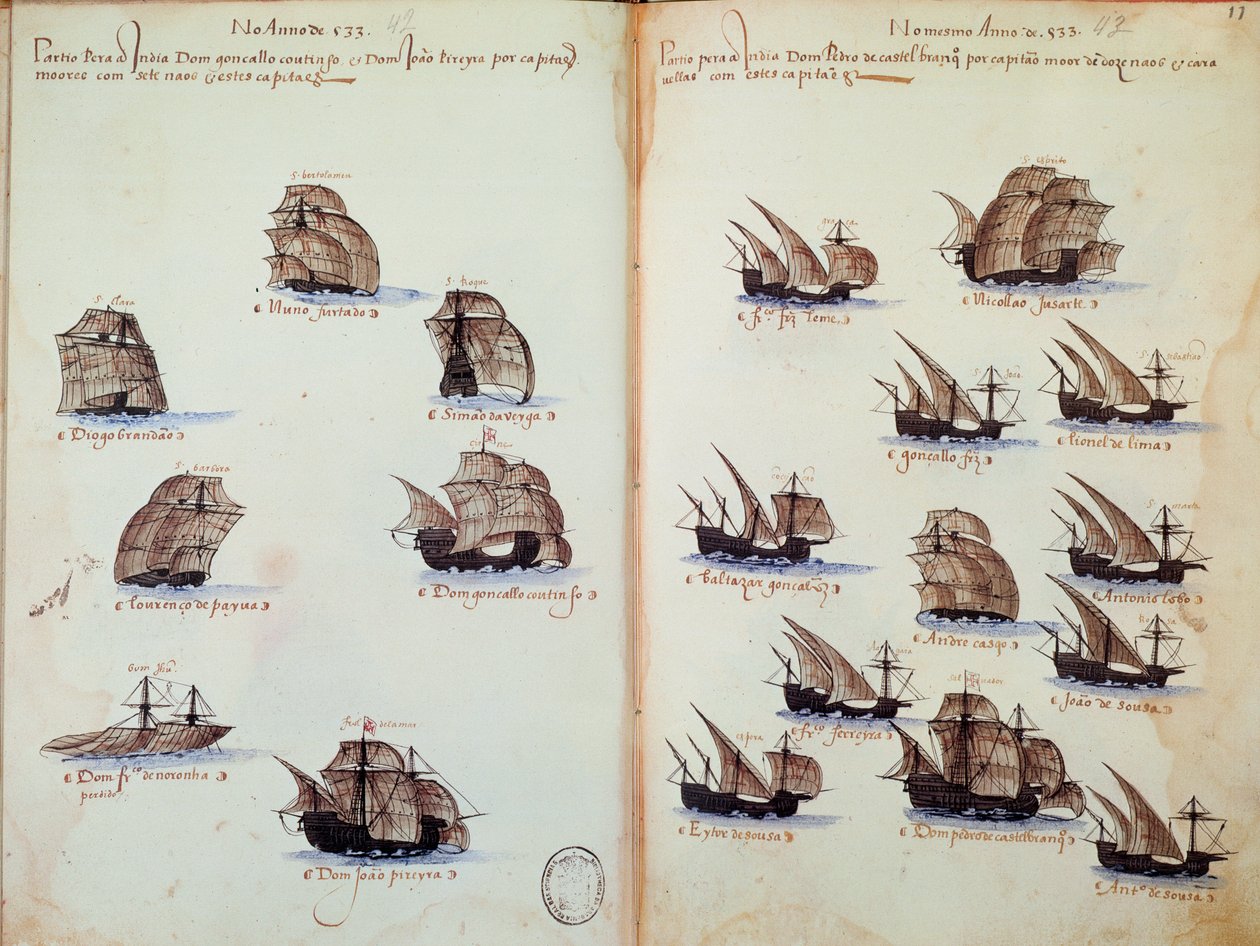 Manuskriptseite: Denkwürdigkeiten der Armadas von Portugal unter König Manuel I. von Portuguese School