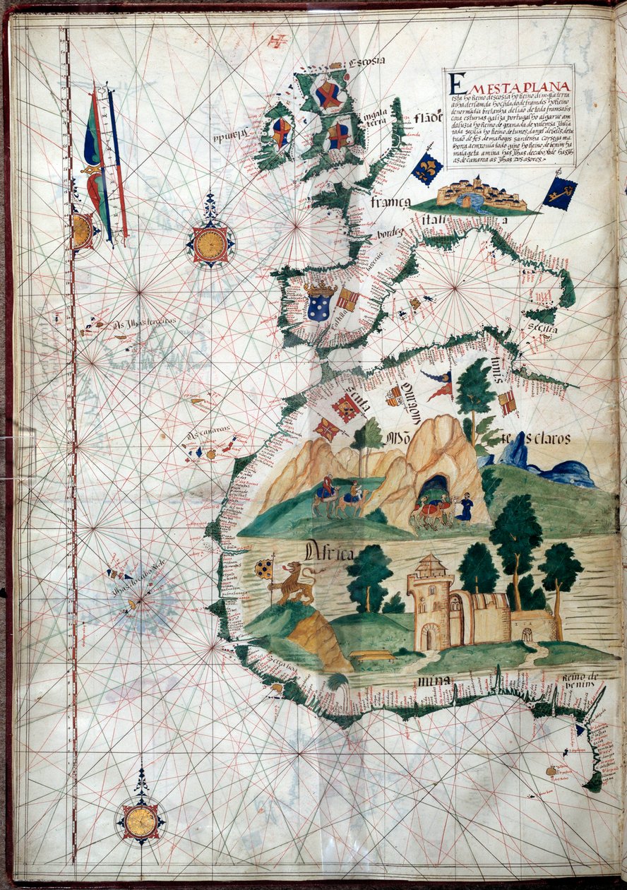 Portulan der Westküste Afrikas mit den Kanarischen Inseln. Geografische Karte des Portugiesen Luis Lazare (16. Jahrhundert) von Portuguese School