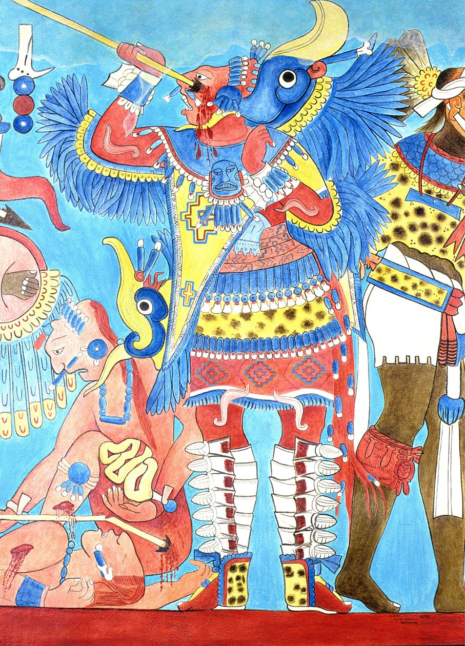 Reproduktion eines Wandgemäldes in Cacaxtla, Mexiko von Pre-Columbian