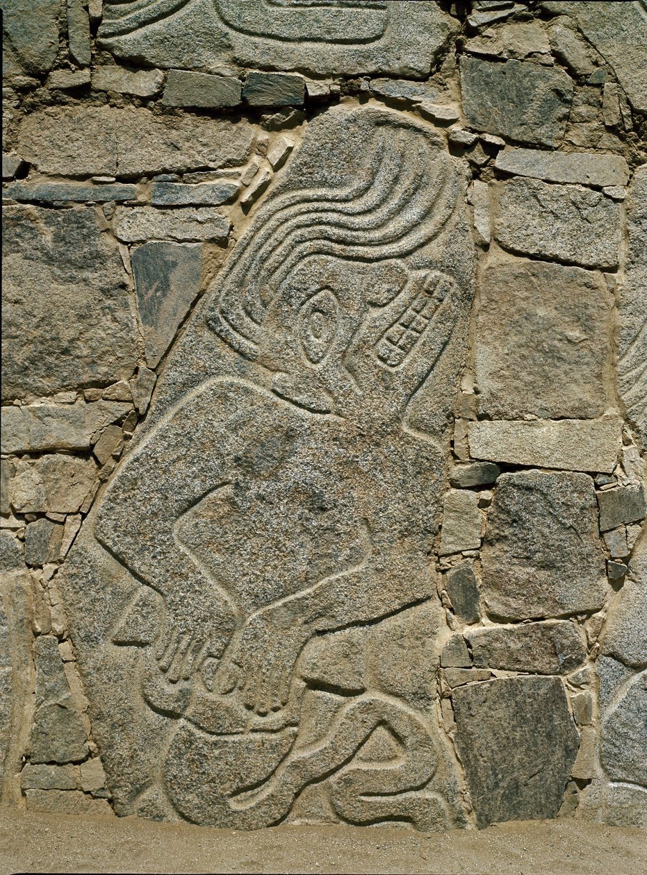 Wand mit Relief eines Kriegers von Pre-Columbian Pre-Columbian