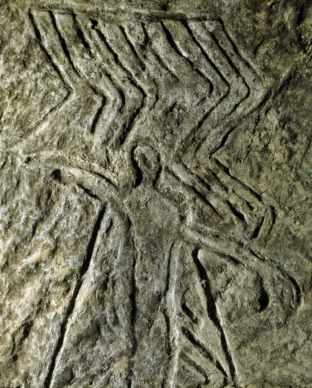 Prähistorisch, Felskunst: Petroglyph (Graffiti auf Stein) einer menschlichen Figur. Neolithikum, Steinzeit. (Aserbaidschan) Bronzezeit. Baku, Aserbaidschanisches Staatliches Religionsgeschichtliches Museum von Prehistoric Prehistoric