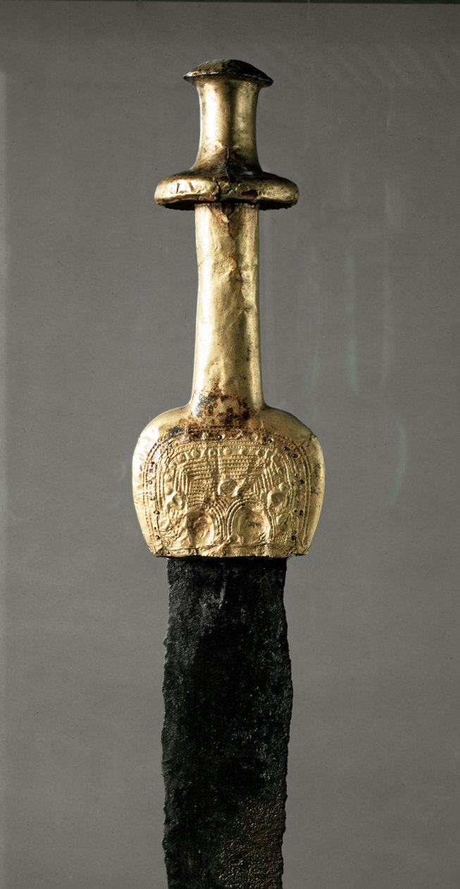 Schwert aus Guadalajara (Spanien), Detail des goldenen Griffs, prähistorische Zeit von Prehistoric Prehistoric