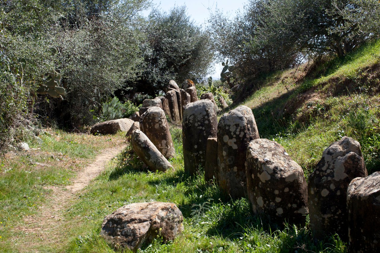 Die archäologische Stätte von Cromlech M Zora in Sidi El Yamani (Marokko). Neolithisches Grabhügel (2000 v. Chr.), umgeben von 167 Monolithen. von Prehistoric Prehistoric