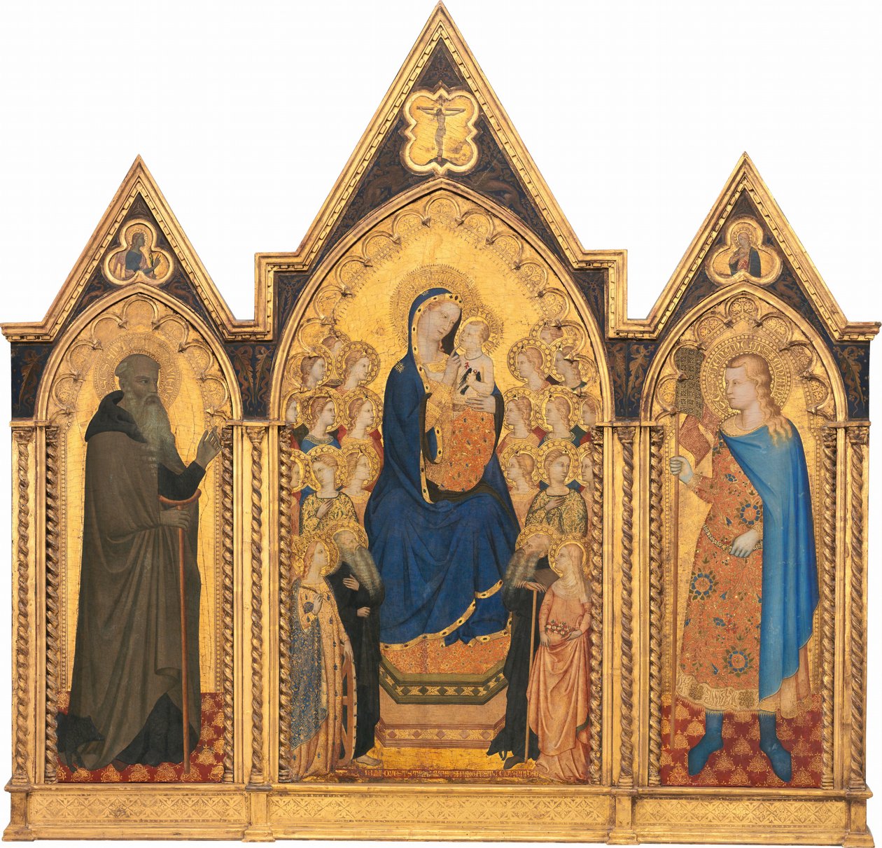 Madonna mit Kind auf dem Thron mit Heiligen und Engeln, und den Heiligen Antonius Abt und Venantius (gesamtes Triptychon) von Puccio di Simone and Allegretto Nuzi