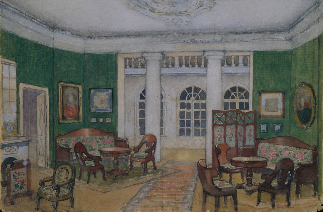 Bühnenbild für die Oper Eugen Onegin von P. Tschaikowski, 1900er von Pyotr Borisovich Lambin