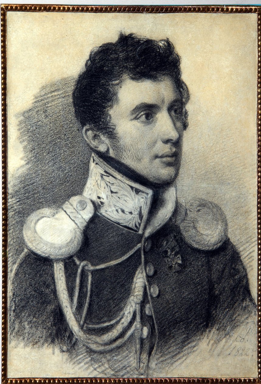 Porträt des Dekabristen Nikita Muravyov (1797-1843). Werk von Pyotr (Piotr) Fyodorovich Sokolov (Pierre Sokolov) (1791-1848), Bleistift und Pastell auf Karton, 1822. Russische Kunst, 19. Jahrhundert, Romantik von Pyotr Fyodorovich Sokolov