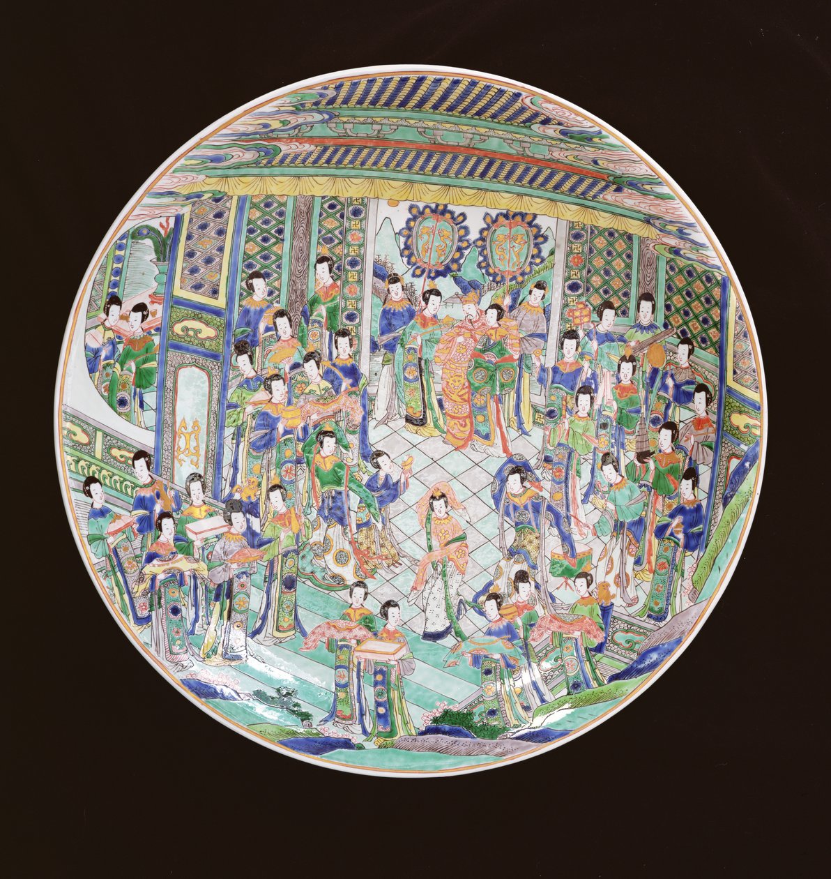 Großer Famille Verte Teller, Kangxi-Periode (1662-1722) von Qing Dynasty Chinese School