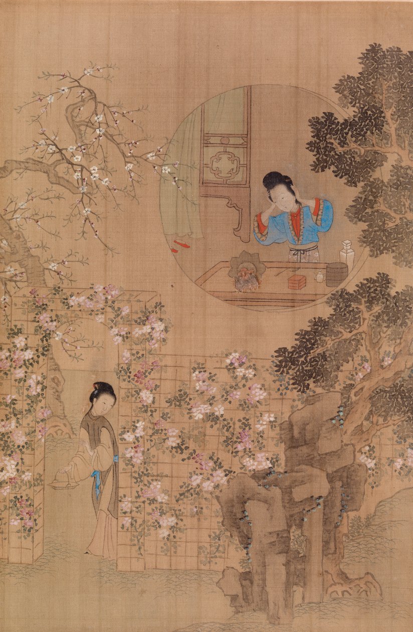 Frau im Garten - Frau im runden Fenster von Qiu Ying