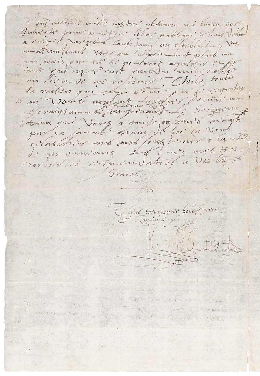 Brief in Französisch von Elizabeth I. von England an Heinrich von Navarra, später Heinrich IV. von Frankreich, ca. 1585 von Queen Elizabeth I of England and