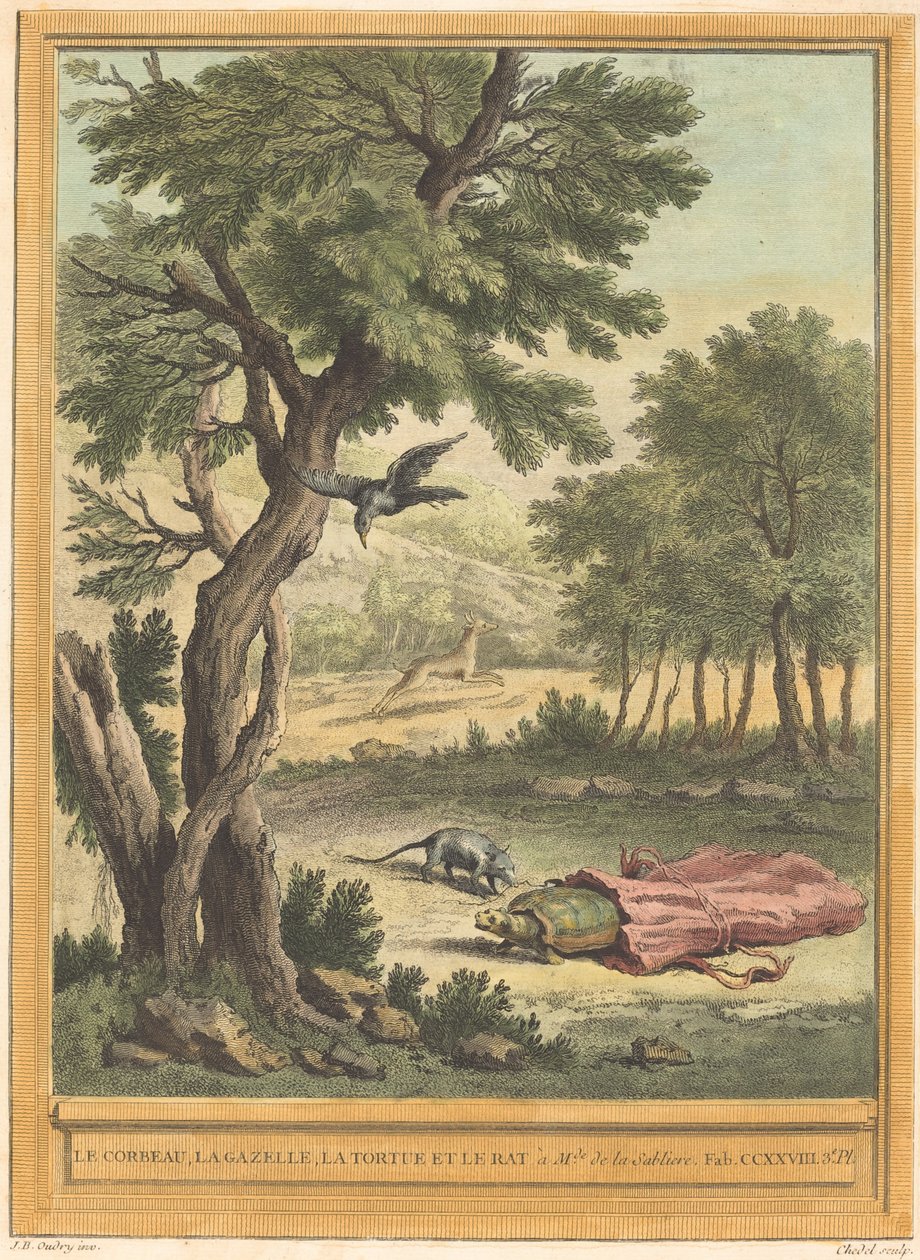 Der Rabe, die Gazelle, die Schildkröte und die Ratte von Quentin Pierre Chedel after Jean Baptiste Oudry