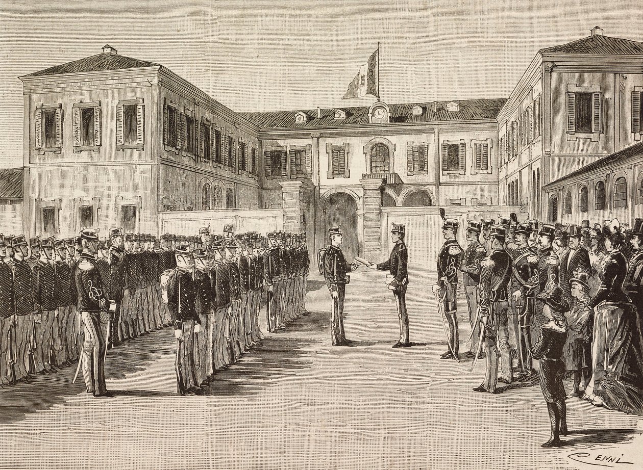 Prinz Vittorio Emanuele (1870-1946), Graf von Turin, verleiht Abschlüsse an Kadetten der Militärakademie von Mailand, Italien, 14. März von Quinto Cenni