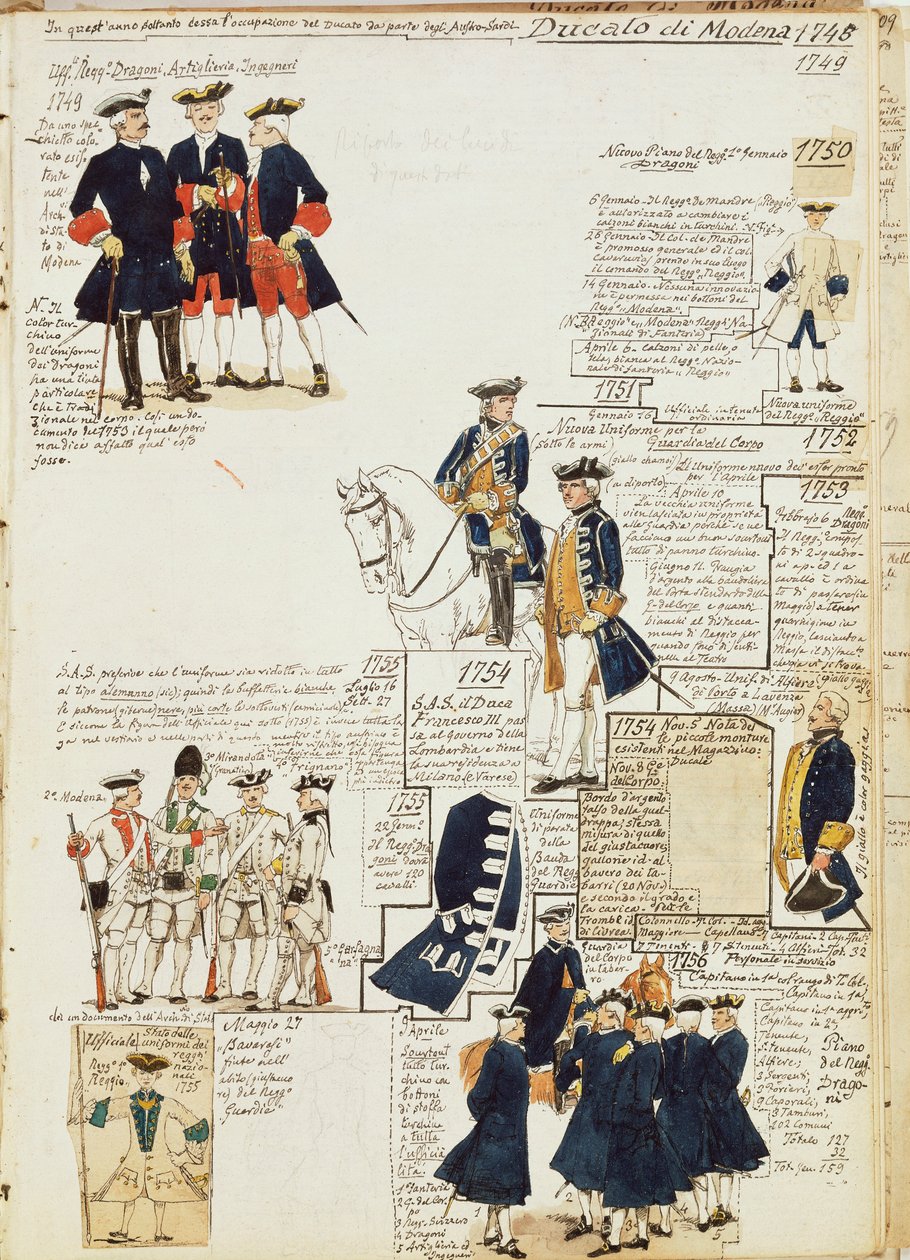 Verschiedene Uniformen des Herzogtums Modena von Quinto Cenni, Farbtafel von Quinto Cenni