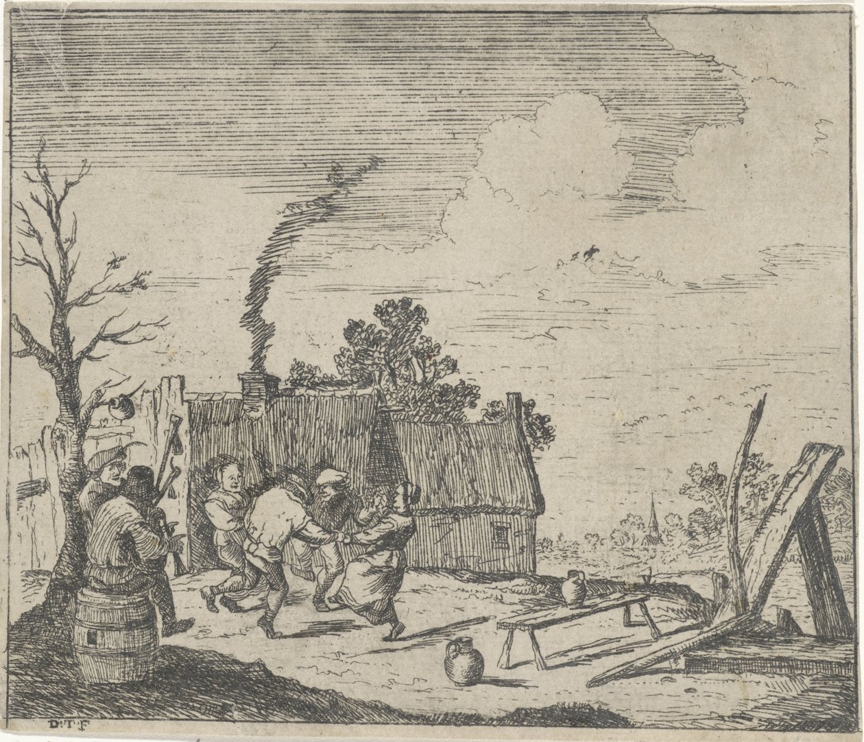 Tanzende Bauern zur Musik von zwei Musikanten von Quirin Boel (possibly)