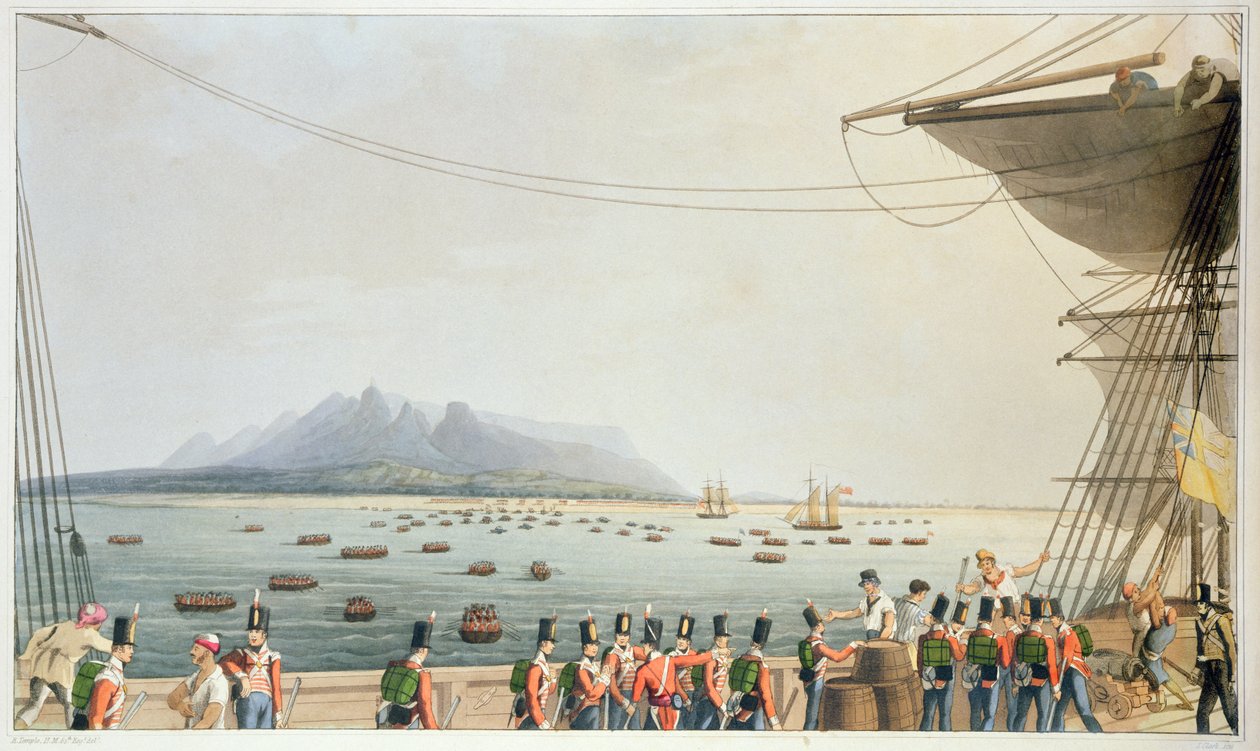 Blick vom Deck des Upton Castle Transports auf die Landung der britischen Armee, 29. November 1810, aus 
